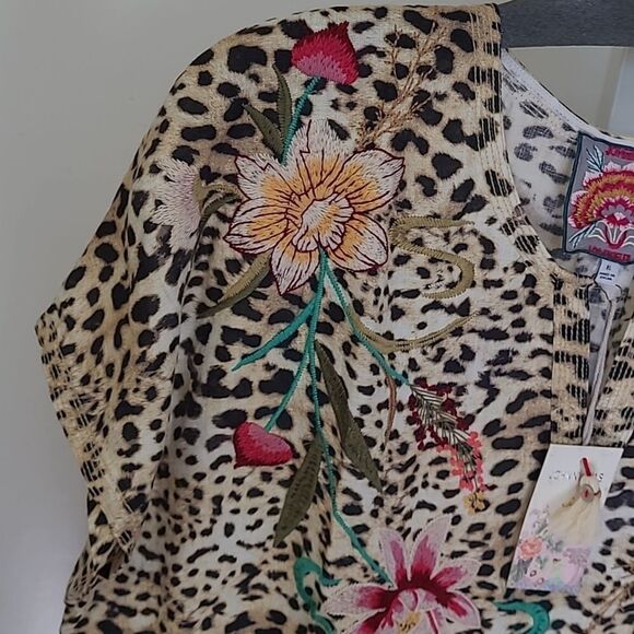 $295 JOHNNY WAS XL NEW LEOPARD EMBROIDERED MAISIE TUNIC DRESS extra large NWT - Picture 6 of 13